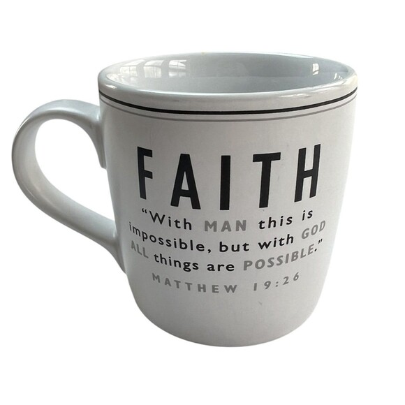 Lighthouse Christian Products Mug FAITH Matthew 19:26 Verse Ceramic 14oz Cup - Picture 1 of 4